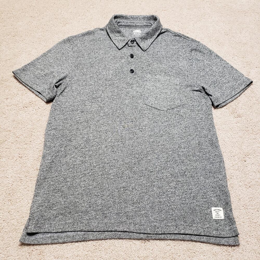 Roots Canada Shirt Mens Medium Gray Salt Pepper Polo Casual Pocket Lightweight
